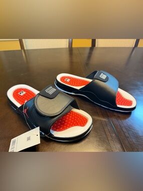 New Nike Air Jordan Hydro 11 Retro Bred Slides Sandals Black Red Size US 12